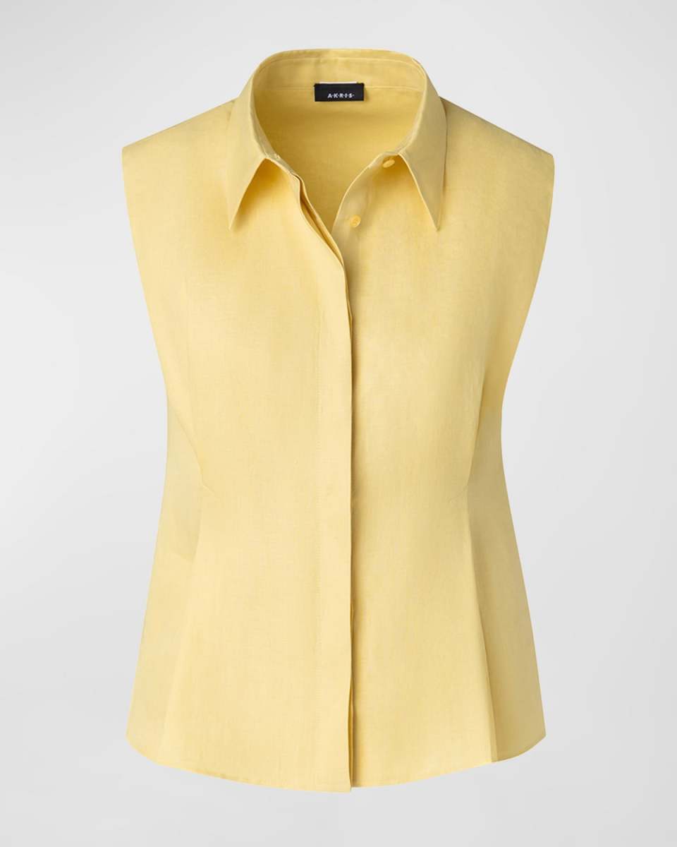 Button-Front Linen Blouse